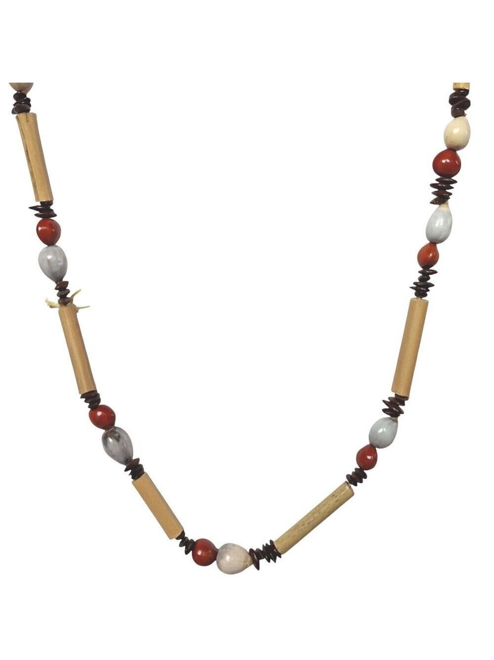 Ethnic Beaded Necklace Red White Oval Handmade Jewelry